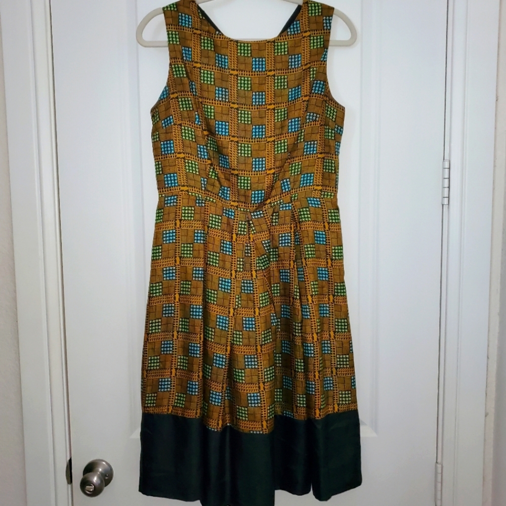 Girls of Savoy, 12, Silk Houndstooth Blue/Green, Brown/Black